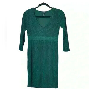 Forever 21 Emerald Green Long Sleeved Sparkly Mini Dress‎ Medium Holiday Party